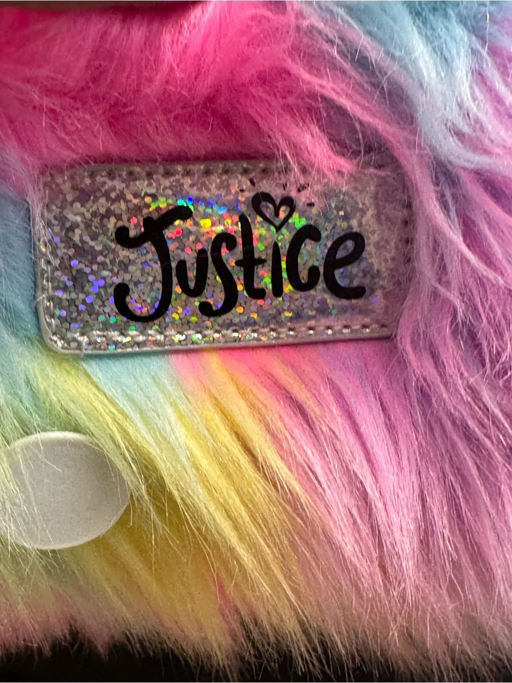 Justice Rainbow Faux Fur Rolling Tote Weekender Bag Kids Tween Glitter Handle
